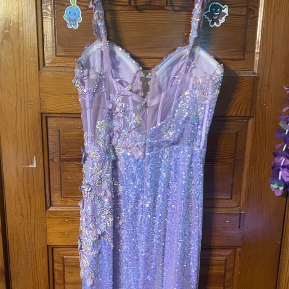 Iridescent Sequin prom dress with Floral Details - Picture 3 of 4